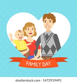 Family Day Banner Template, Cheerful Parents and Their Toddler Baby Vector Illustration