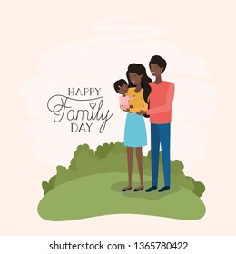 family day card with black parents and daughter in the field