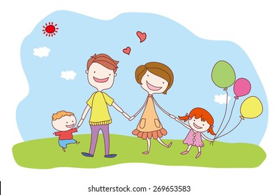 Family day. Happy family outing. Family fun in the sunny day.