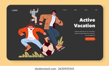Family Day illustration showcases an active vacation atmosphere. Friends engage in sports and outdoor activities, highlighting joy and connection during leisure time. Perfect for promoting family fun
