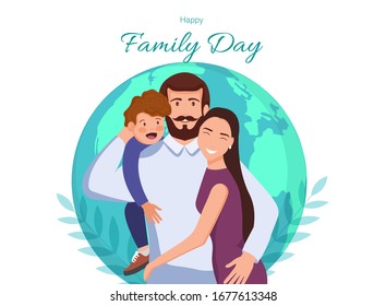 Family Day Out Cartoon Vector Horizontal web banner or landing page with happy dad. Father and wife with son illustration.