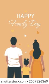 Family day. Parents day. Vector flat illustration parents on a walk with their daughter holding hands. View from the back. Minimalistic simple style with space for text. Ideal for a holiday card, post