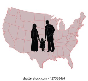 family day. Family silhouette in the background of the card of the United States. vector.