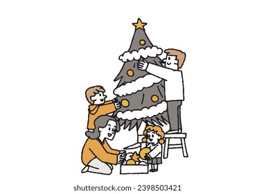 Family decorating the tree People enjoying Christmas home parties and family time