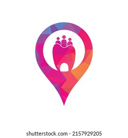 Family Dental gps shape concept logo template isolated with three people. Family dental logo with people concept.	