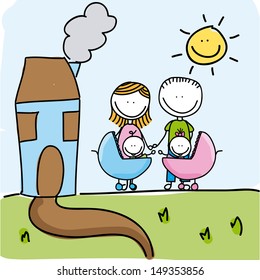 family design over landscape background vector illustration