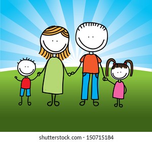 family design over landscape background vector illustration 