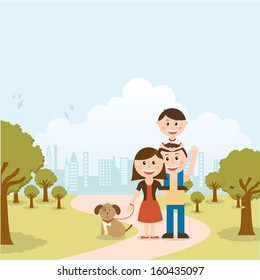 family design over landscape  background vector illustration