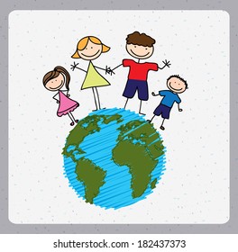 Family design over landscape background, vector illustration