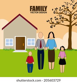 Family design over landscape background, vector illustration