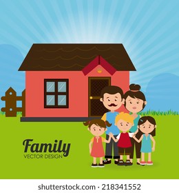 Family design over landscape background, vector illustration