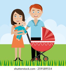 Family design over landscape background, vector illustration.