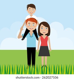 Family design over landscape background, vector illustration.