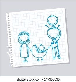 family design over leaf notebook background vector illustration  