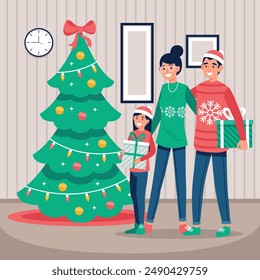 Family desocration christmas tree flat decoration