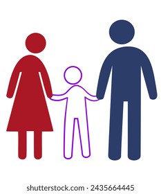 Family diagram logo - man, woman and child (father, mother, child) . Cool and modern graphic design on a white background.