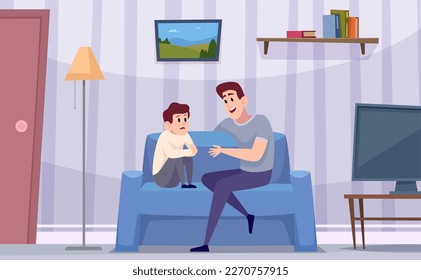 Family dialog. Parents talking with kids exact vector cartoon background