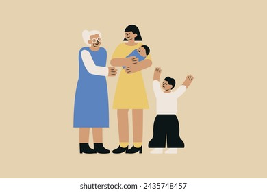 Family with Different Generations Vector Illustration