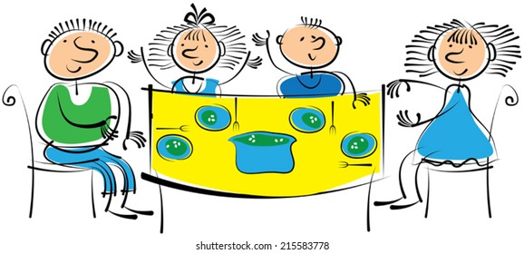 family dinner isolated figure
