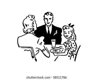 Family Dinner - Retro Clip Art