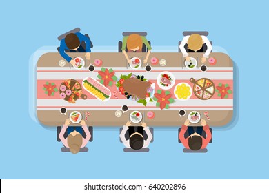 Family dinner top view.