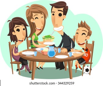 Family Dinner Vector Cartoon