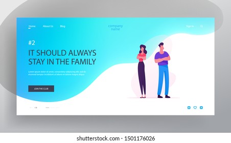 Family Disagreement Website Landing Page. Couple with Problems Standing with Crossed Arms Back to Back Avoid Looking at Each Other after Quarrel Web Page Banner. Cartoon Flat Vector Illustration