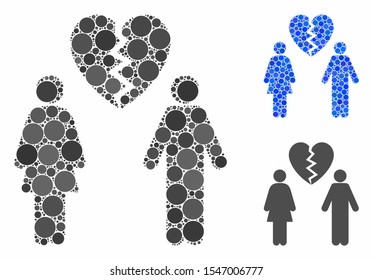 Family divorce composition of circle elements in different sizes and color hues, based on family divorce icon. Vector round elements are composed into blue collage.