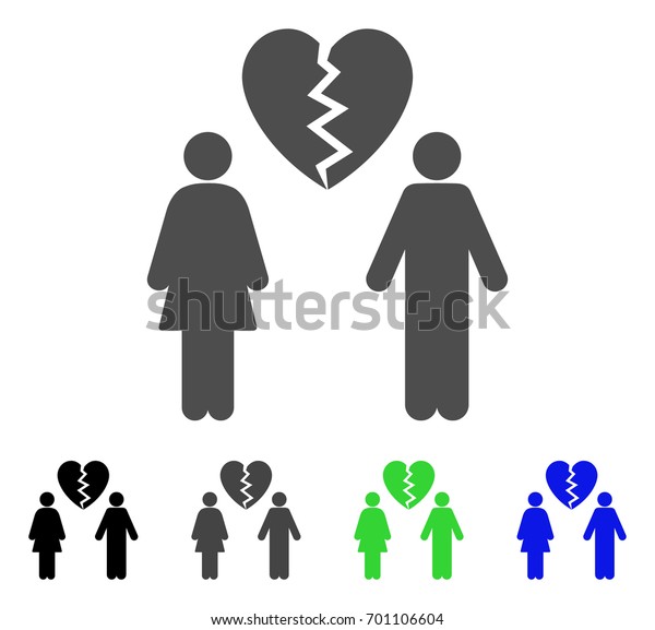 Family Divorce flat vector pictograph. Colored
family divorce, gray, black, blue, green pictogram variants. Flat
icon style for web
design.