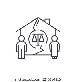 Family divorce line icon concept. Family divorce vector linear illustration, symbol, sign