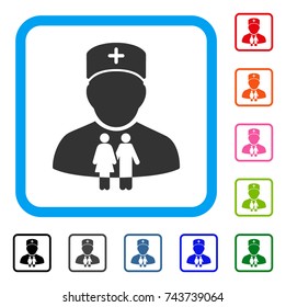 Family Doctor icon. Flat grey iconic symbol in a blue rounded rectangle. Black, gray, green, blue, red, orange color additional versions of Family Doctor vector.