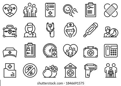 Family doctor icons set. Outline set of family doctor vector icons for web design isolated on white background