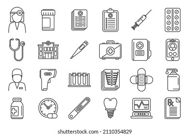 Family doctor icons set outline vector. Hospital health. Medicine care