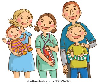 Family doctor and family. Isolated objects on white background. Great illustration for school books. magazines, advertising and more. VECTOR.