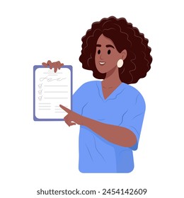 A family doctor with medical records, paper prescriptions on clipboard, examination reports, health certificates. Vector illustration isolated on white background.