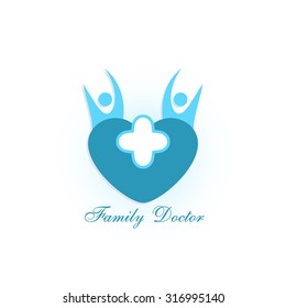 Family doctor symbol or family health logo in blue color art