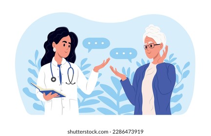 A family doctor is talking to an elderly patient. Awareness of the elderly about, Alzheimers disease, Cardiovascular diseases, Cancer, Osteoporosis, Arthritis, Parkinsons disease, Diabetes.