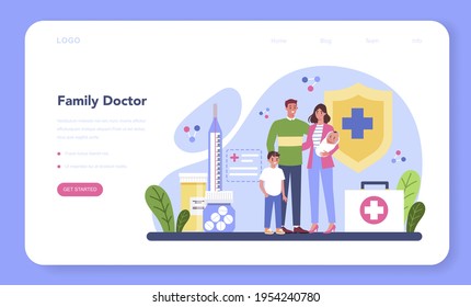 Family doctor web banner or landing page. Healthcare, modern