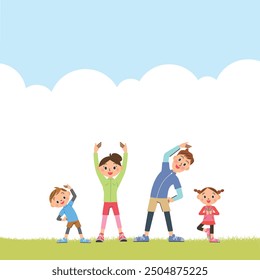 A family doing exercises under the open sky