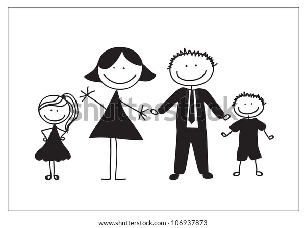 Family Draw On White Background Silhouettes Stock Vector (Royalty Free ...