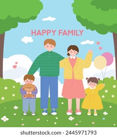 a family drawing with a happy family in the park