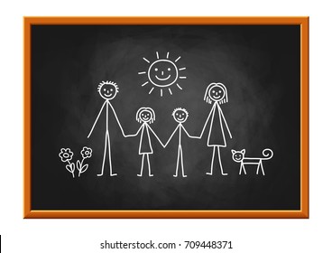 Family drawing on blackboard