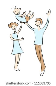 Family - drawing on white background.