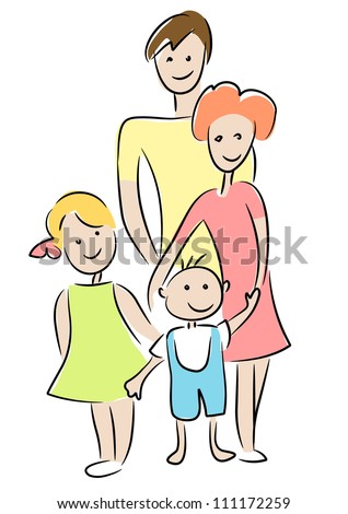 Family Drawing On White Background Stock Vector (Royalty Free