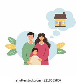 Family dreams of buying house. Rental real estate. Happy parents.
