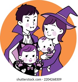 Familia disfrazada para Halloween: fondo naranja