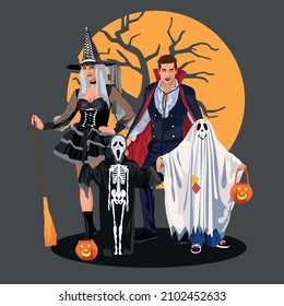 The family dressed up in Halloween outfits