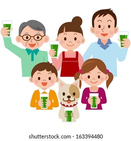 Family Drinking Vegetable Juice