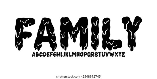 Family, Dripping style font design, alphabet letters and numbers vector illustration
