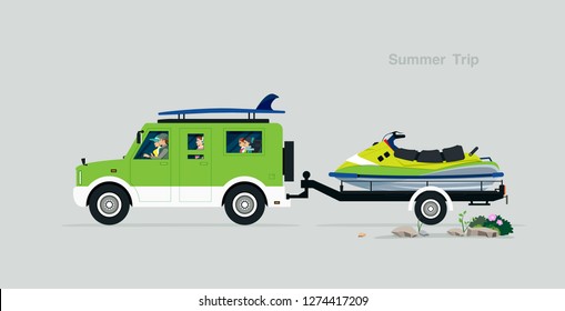 The family drives a summer tour with a jet ski rickshaw.